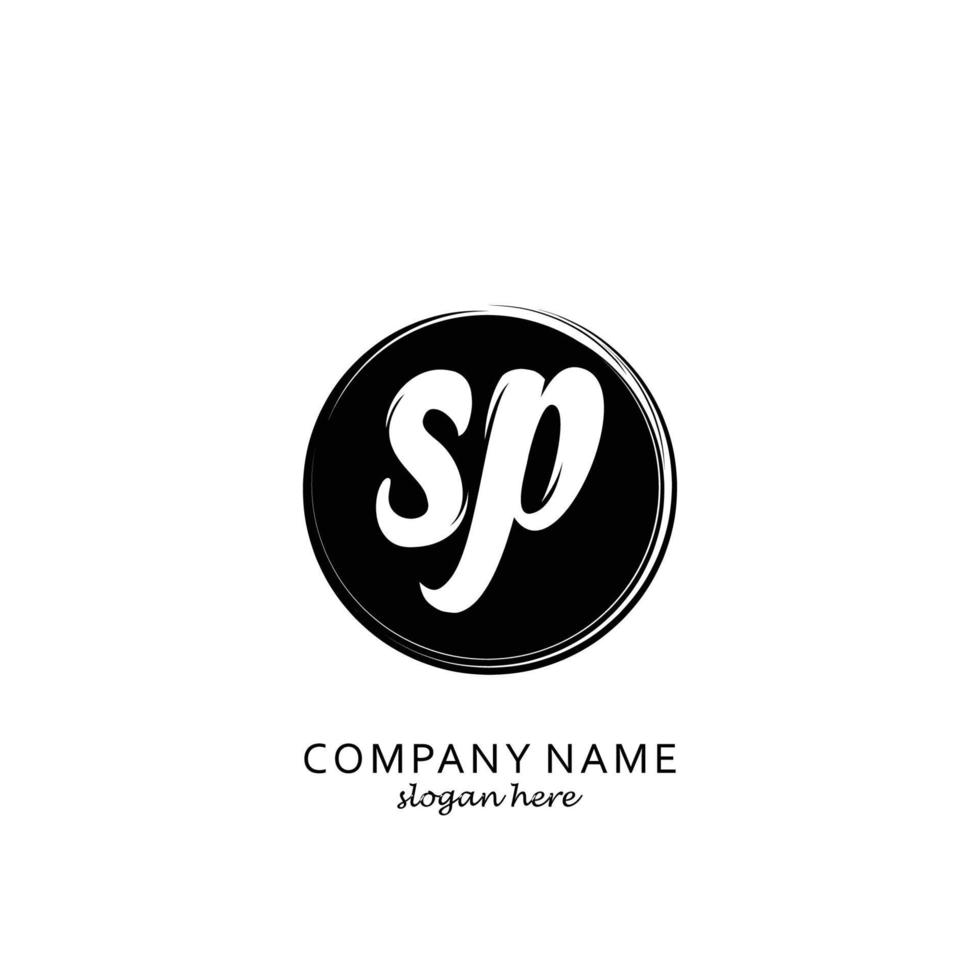 Initial SP with black circle brush logo template vector