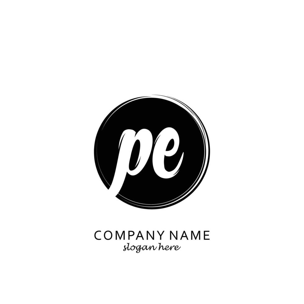 Initial PE with black circle brush logo template vector