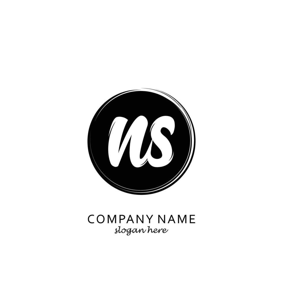Initial NS with black circle brush logo template vector