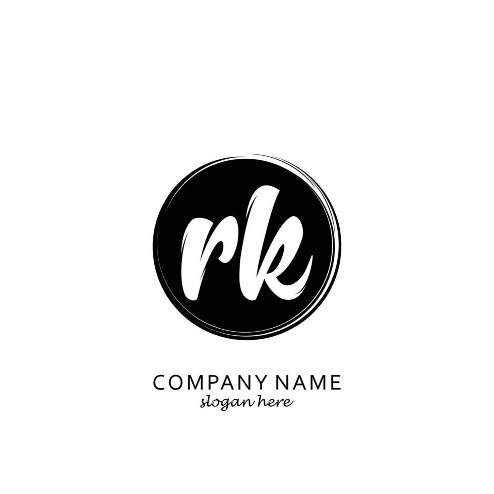 Initial RK with black circle brush logo template vector