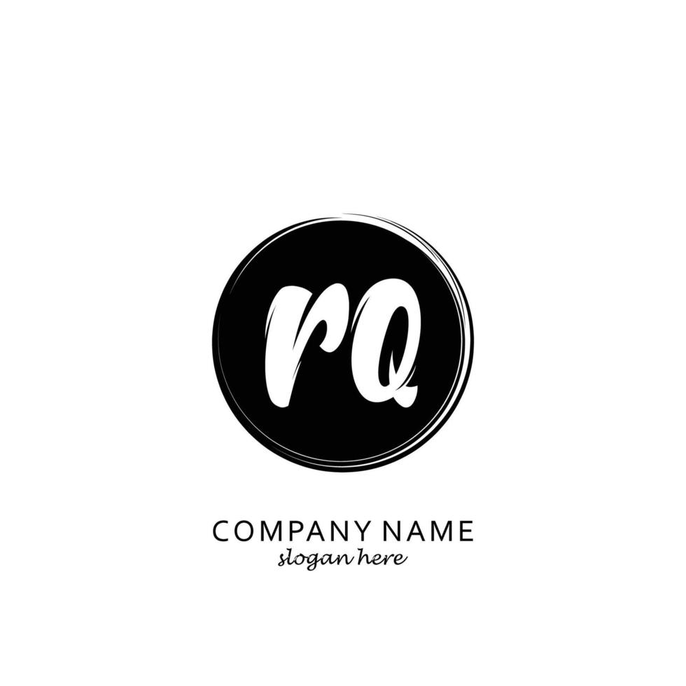 Initial RQ with black circle brush logo template vector