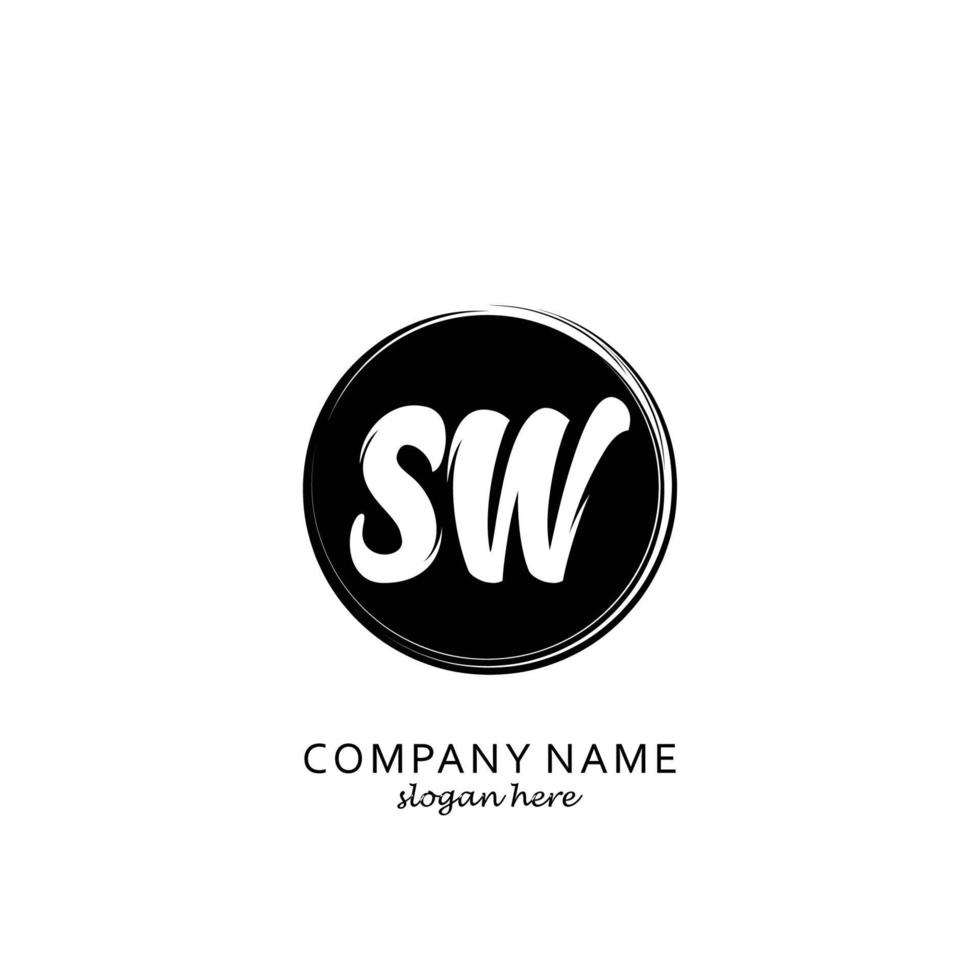 sw inicial con plantilla de logotipo de pincel de círculo negro vector