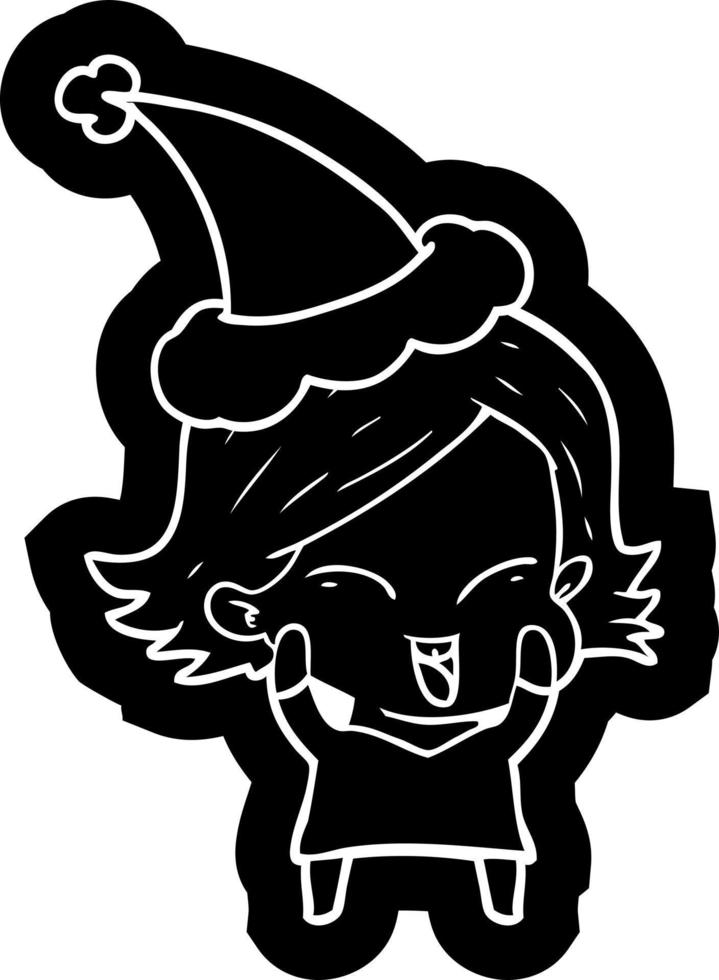 happy cartoon icon of a girl wearing santa hat vector