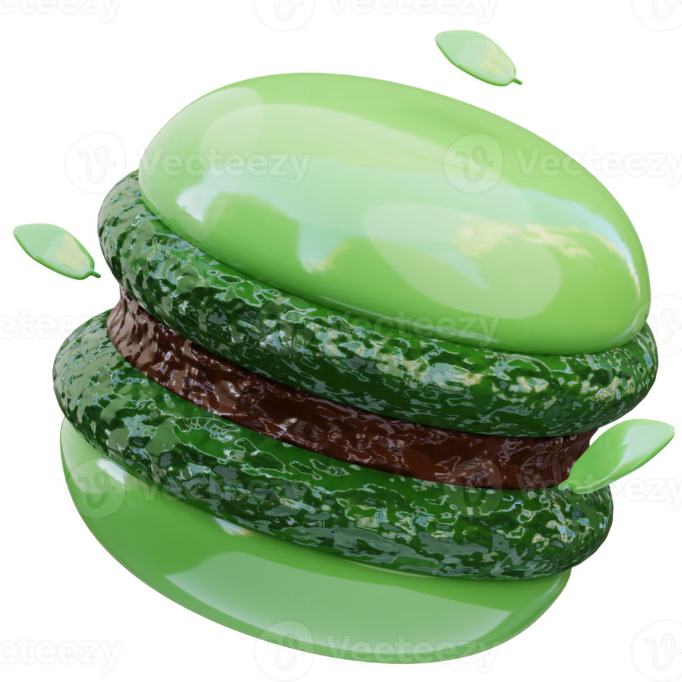 ilustração 3d de bolo de macarons matcha, renderização em 3d png