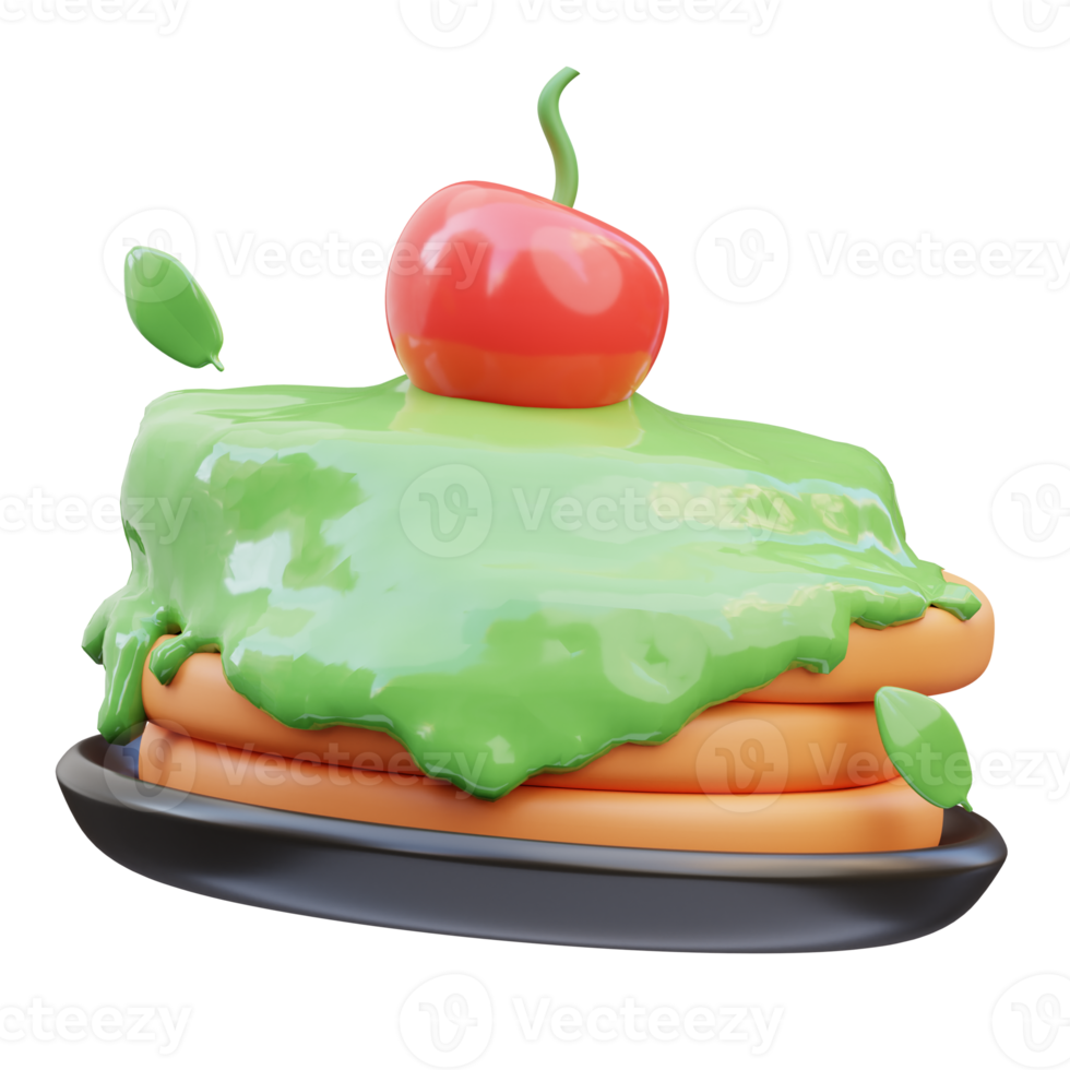 pastel de matcha derretido 3d ilustración, 3d render png