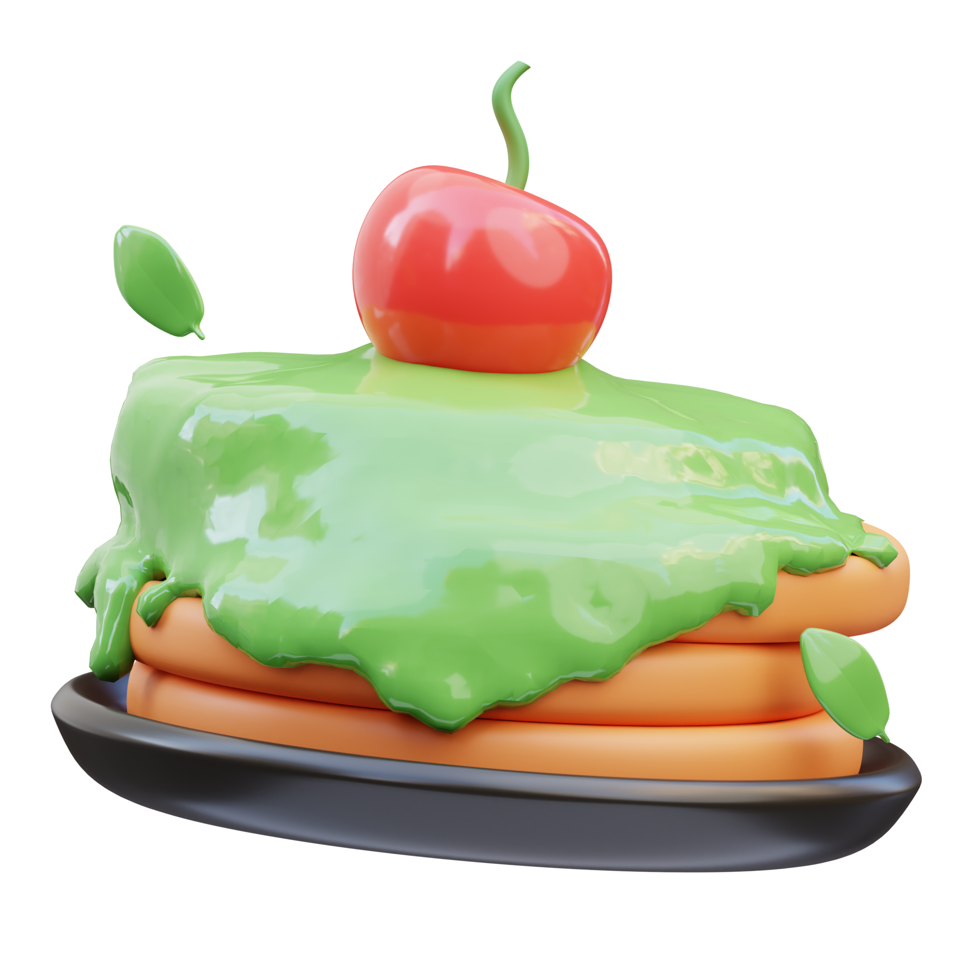 Melted matcha pan cake 3d illustration, 3d render 11299260 PNG