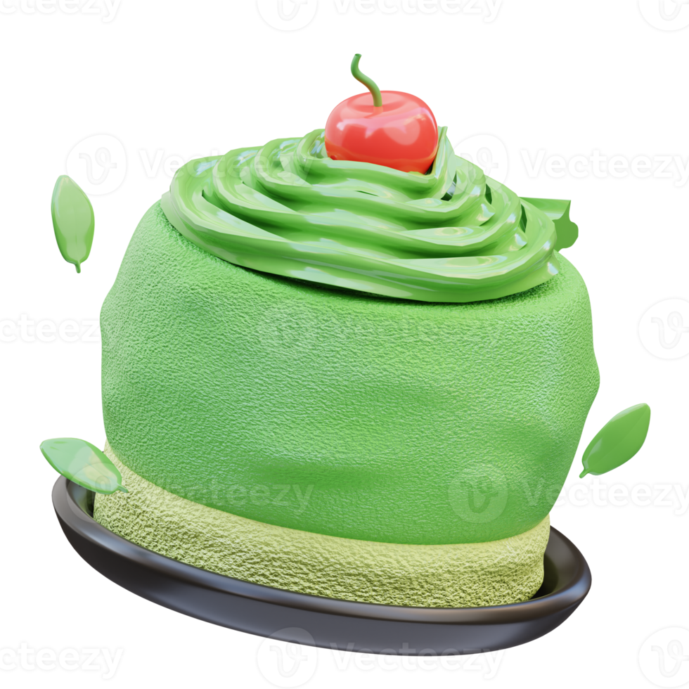Matcha mousse cake 3d illustration, 3d render png