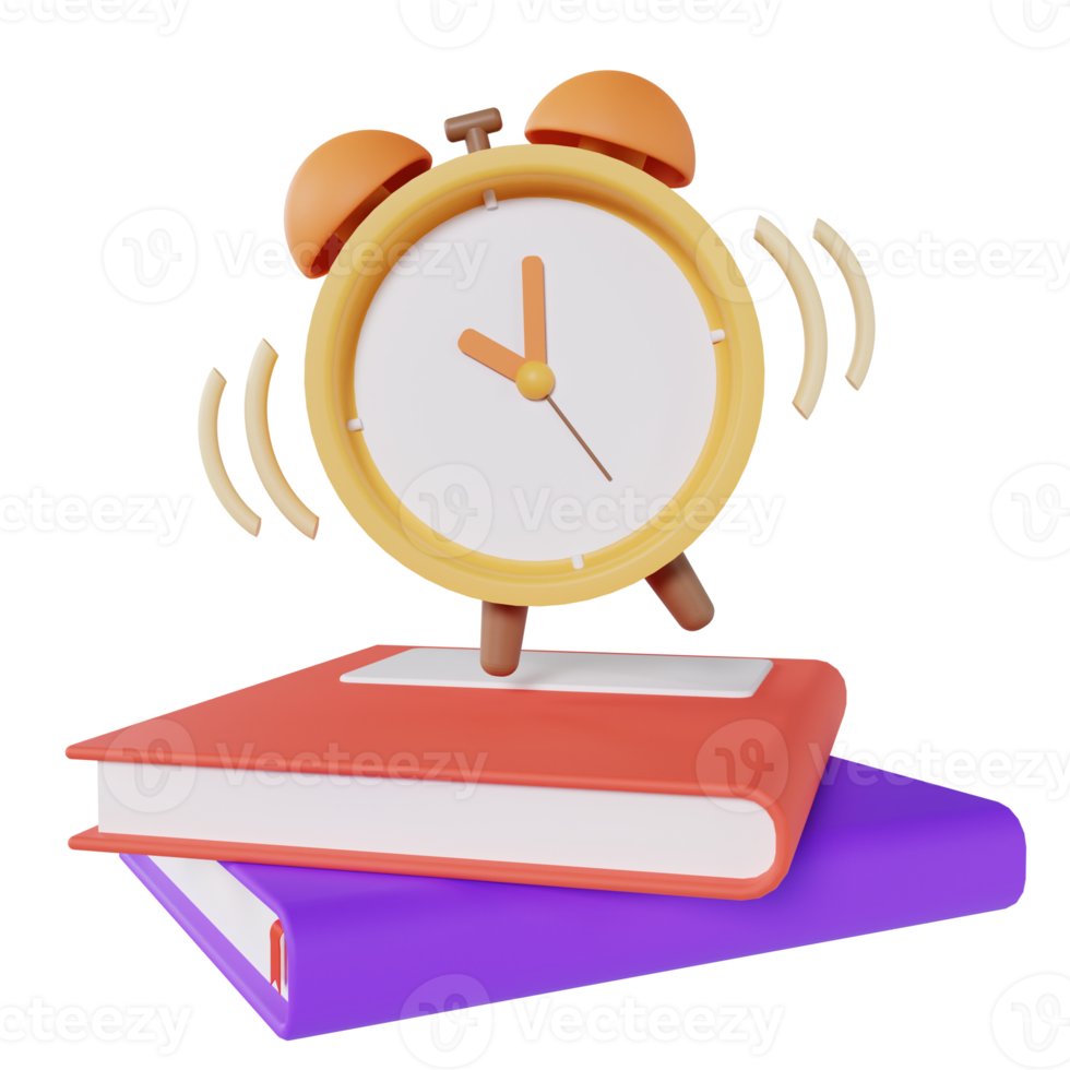 3D Alarm and Book Education Illustration Premium PNG