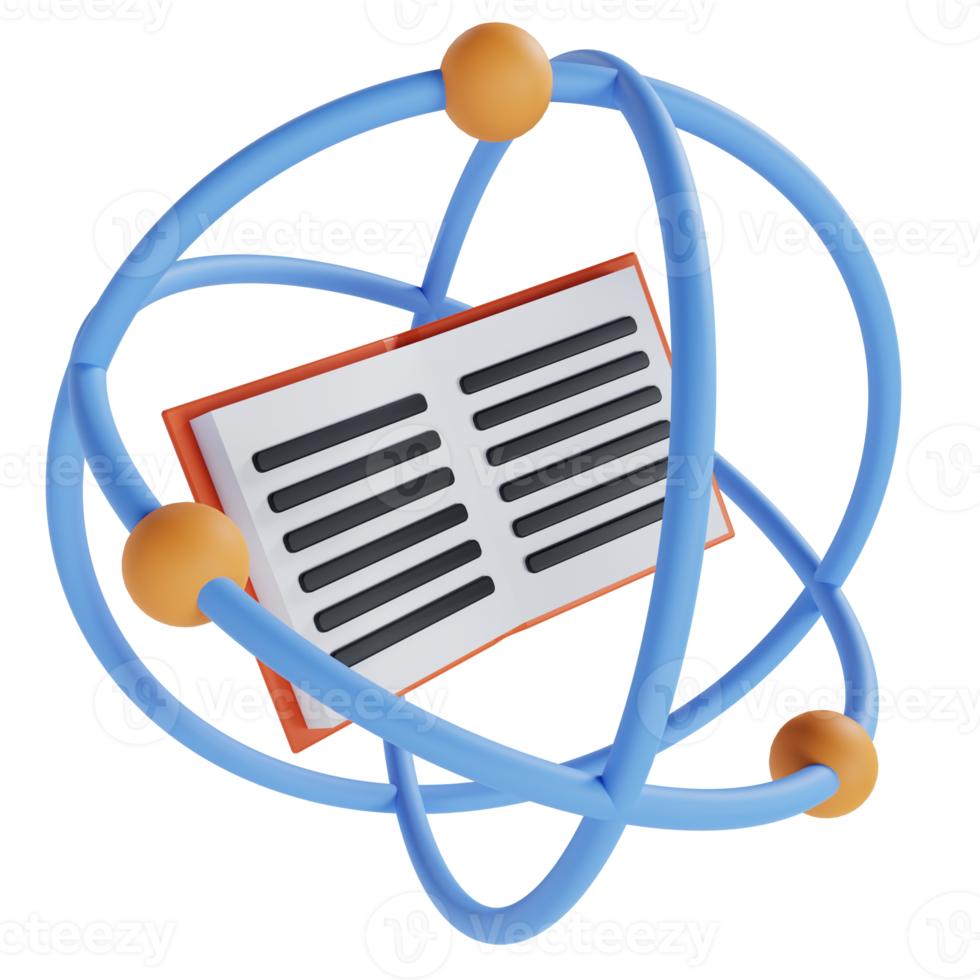 3D Atom Science With Book Education Illustration Premium PNG
