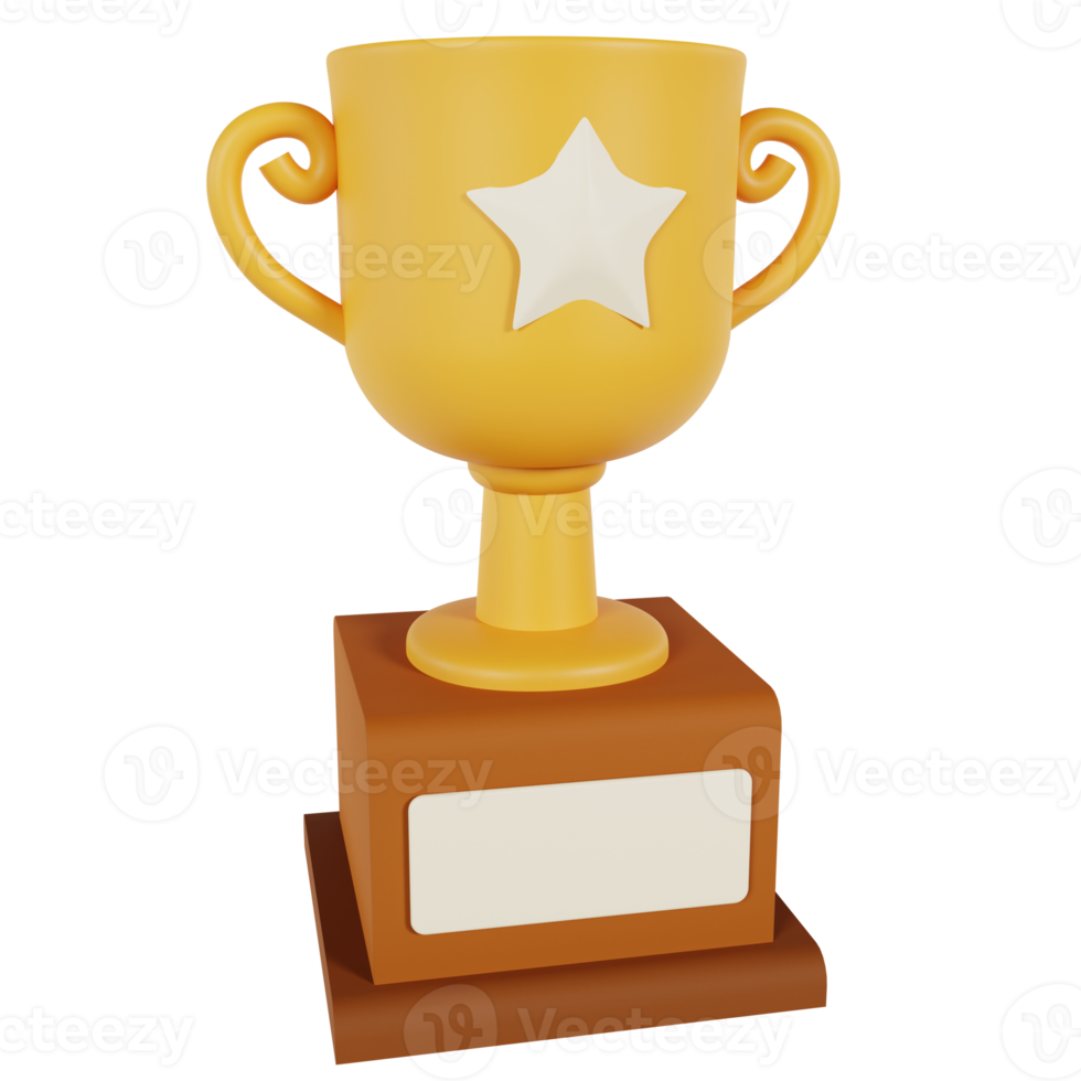 3D Orange Gold Trophy with Star Premium PNG