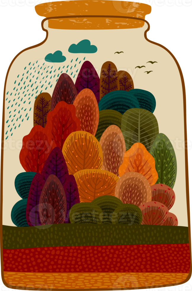Autumn forest in jar. Isolated illustration. png