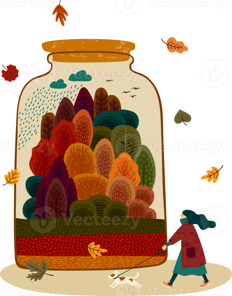 Autumn forest in jar. Isolated illustration. png