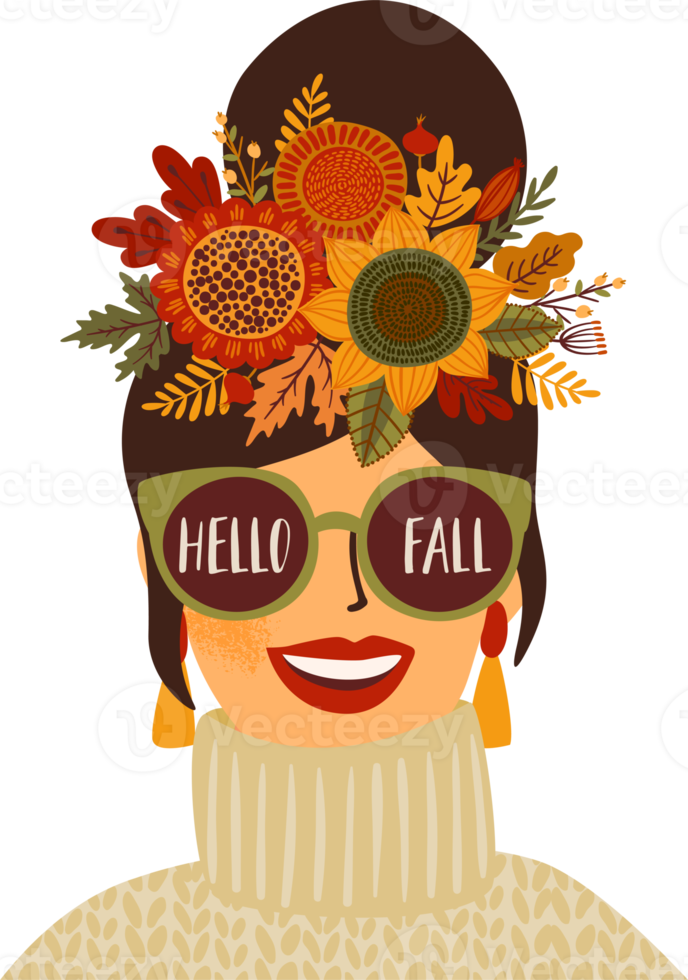 Cute woman. Autumn illustration png