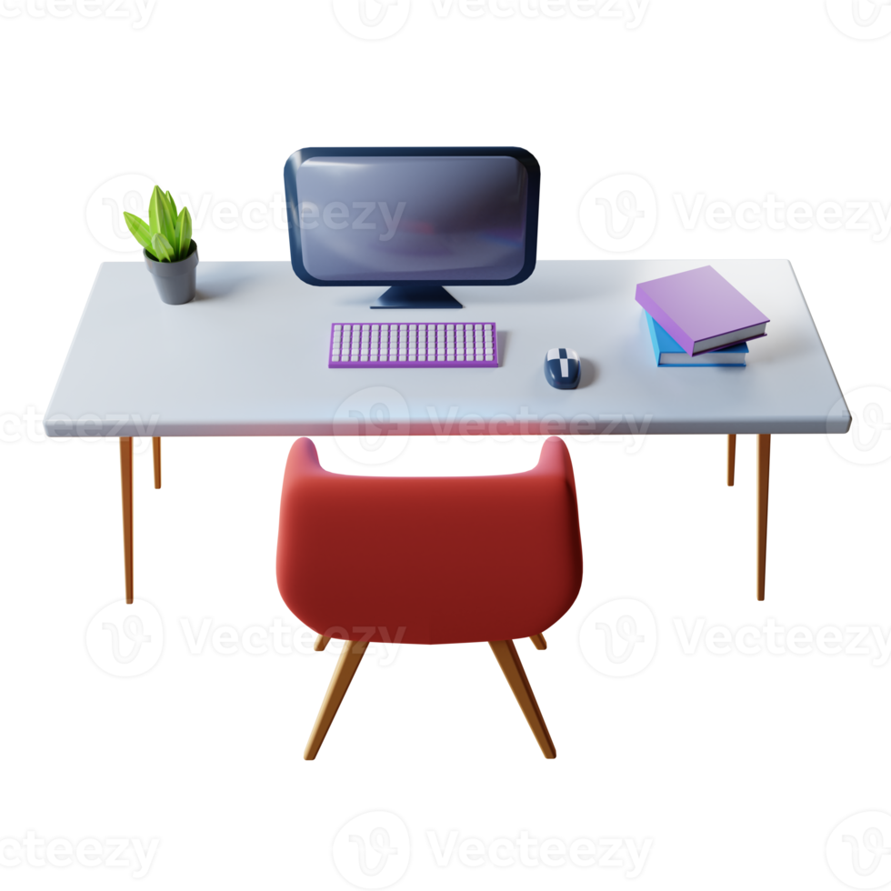 Desk setup for work from home 3d high quality render illustration png