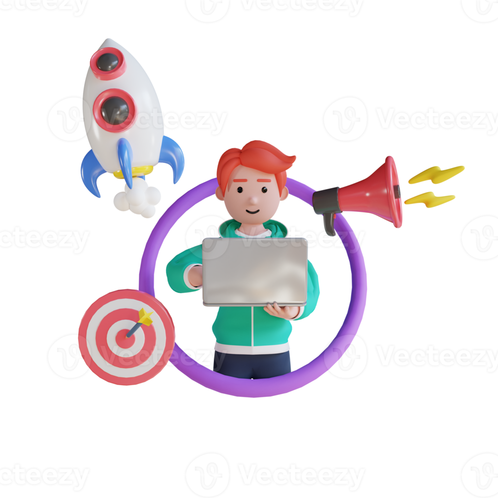 Admin online marketing with laptop illustration 3d rendering png
