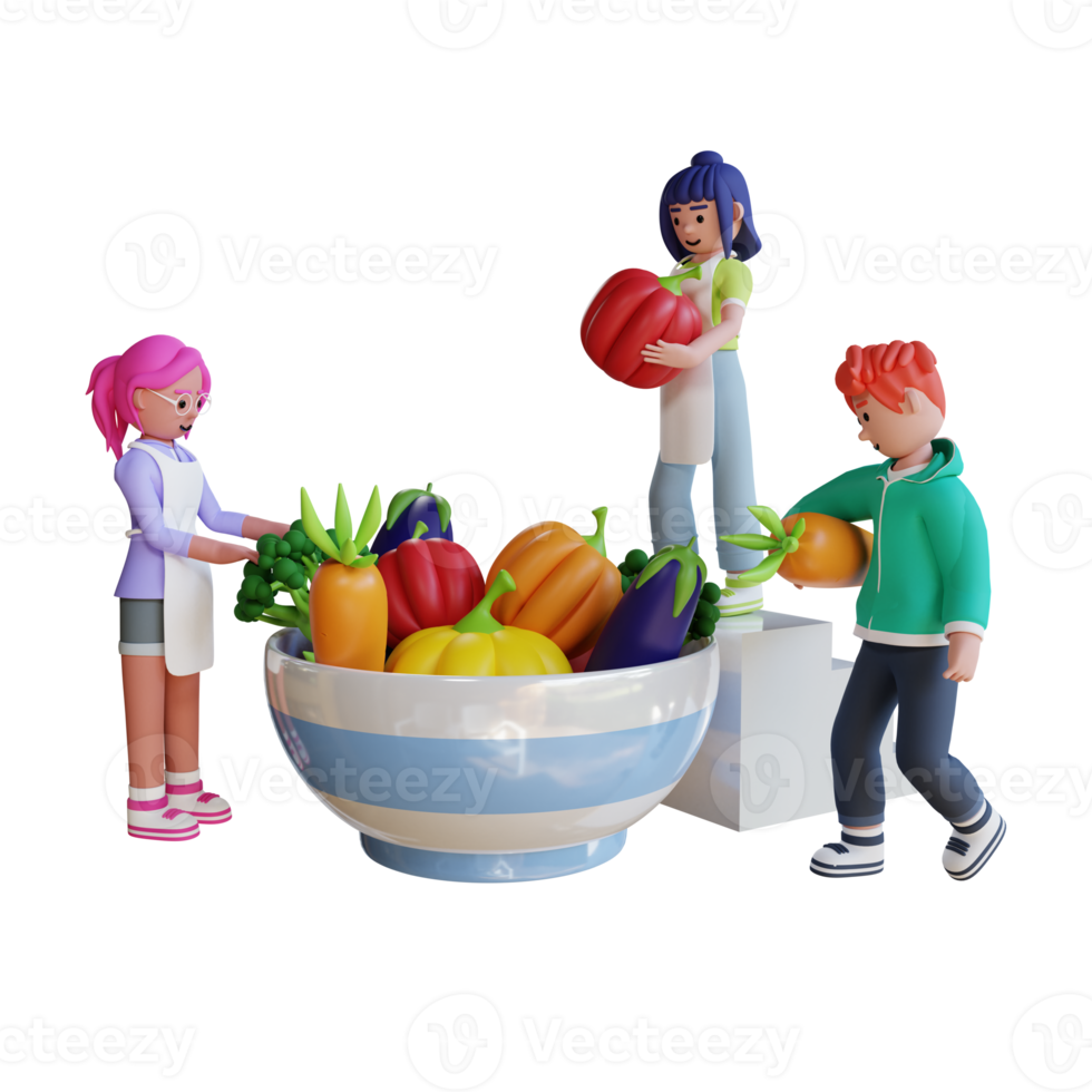 nutrición saludable vegetariana y comida de verduras ilustración representación 3d png