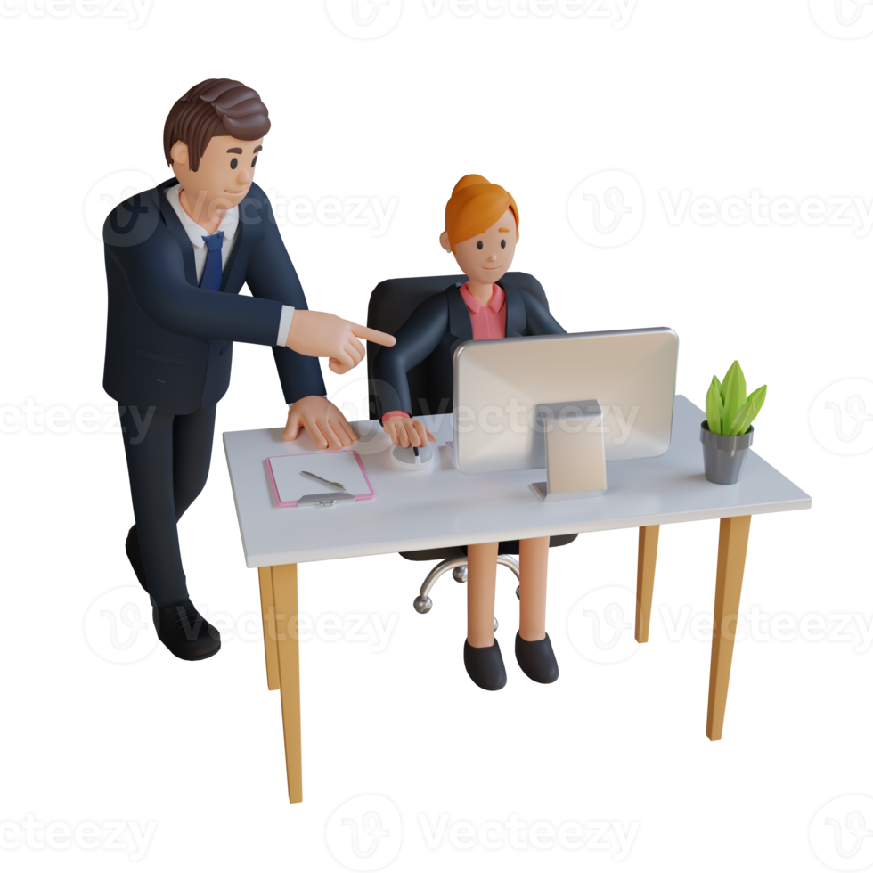 Businessman and woman working in office character 3d character illustration png