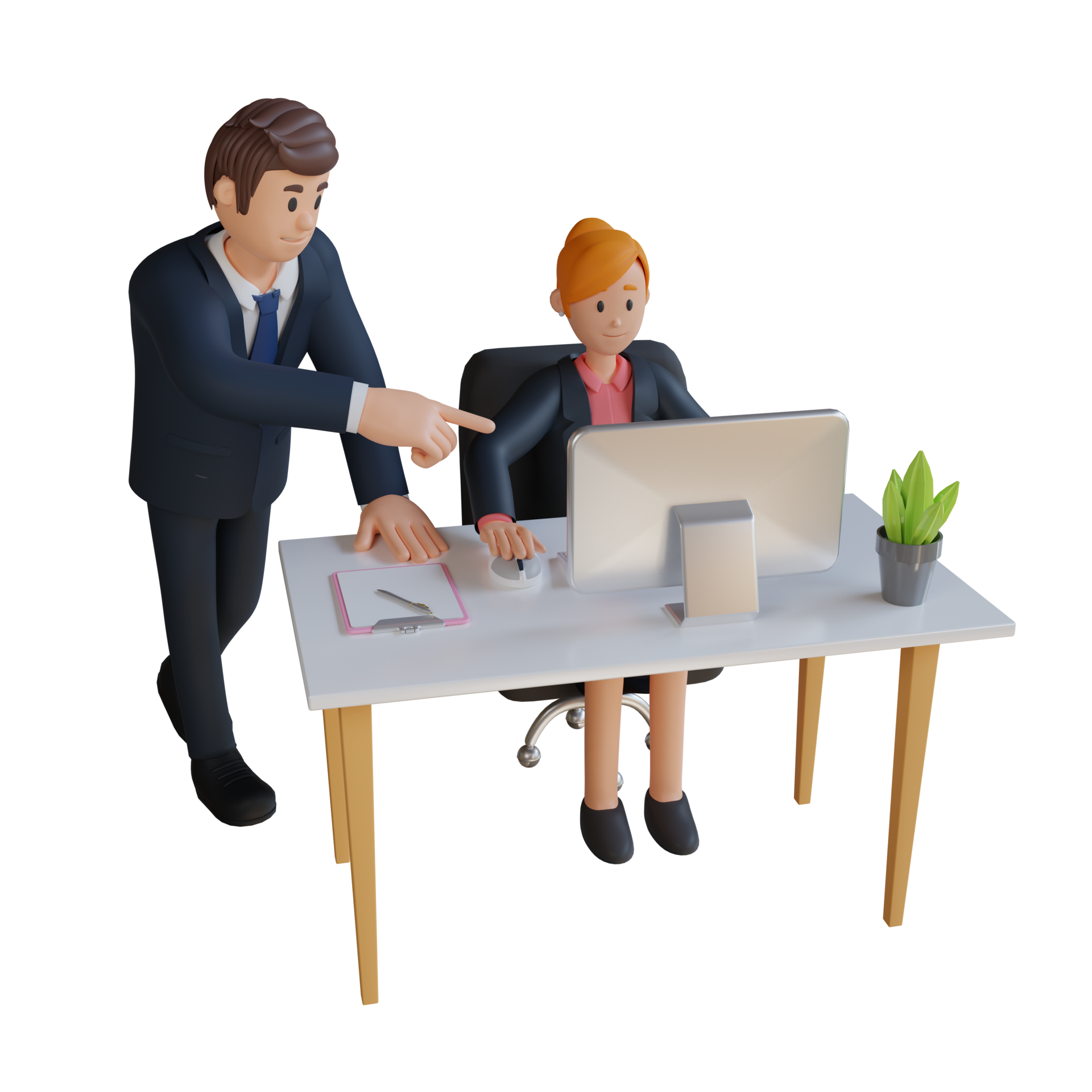 Businessman and woman working in office character 3d character