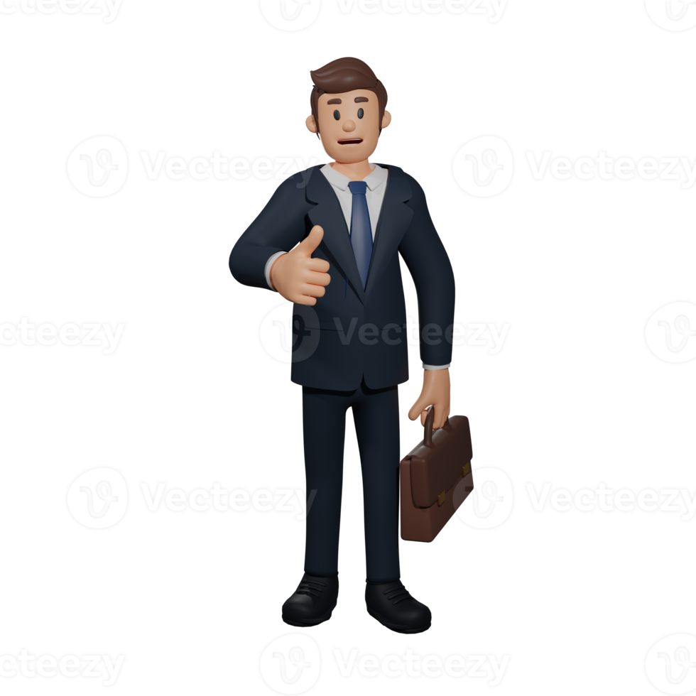 Businessman giving thumbs up pose character 3d character illustration png