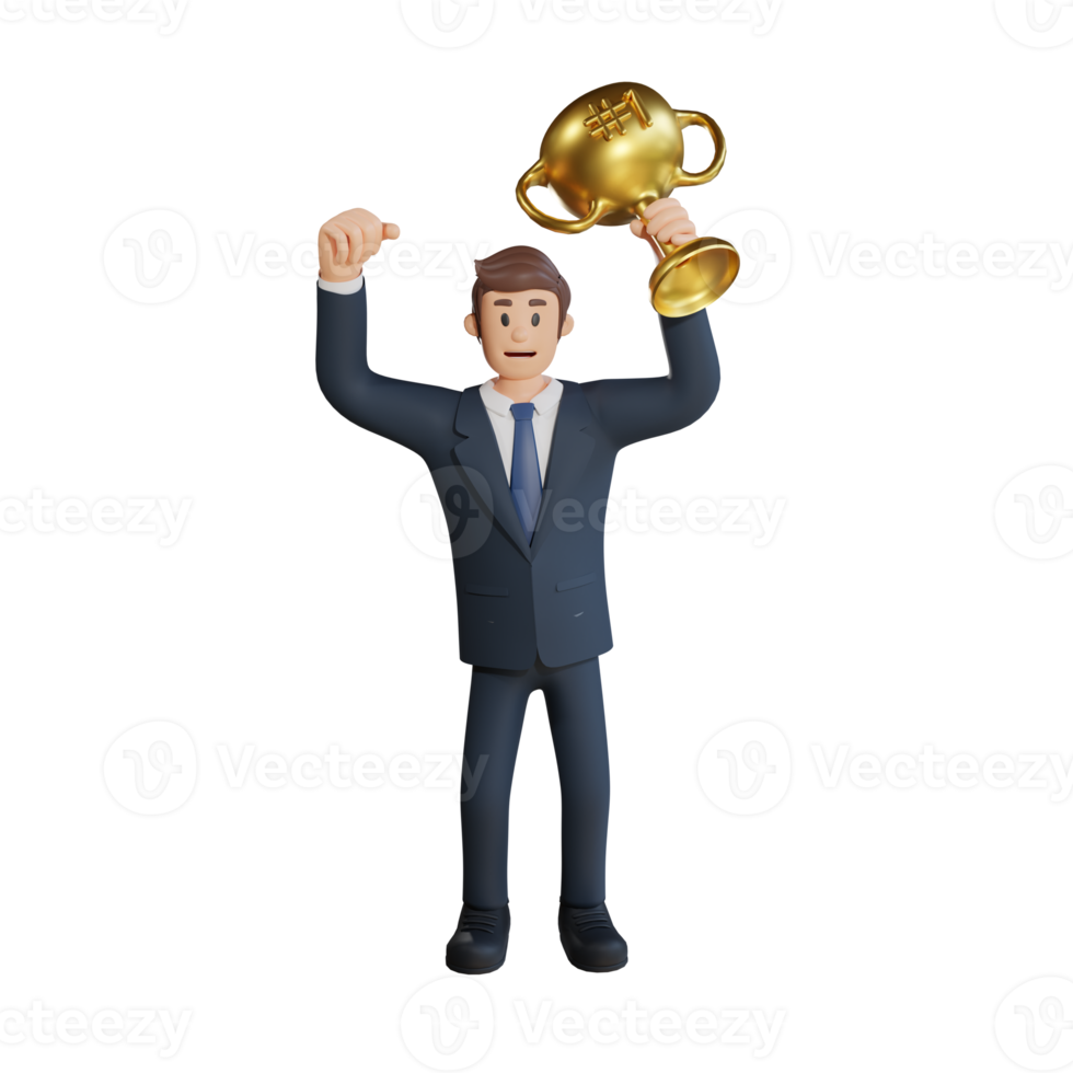uomo d'affari Tenere un' trofeo personaggio 3d personaggio illustrazione png