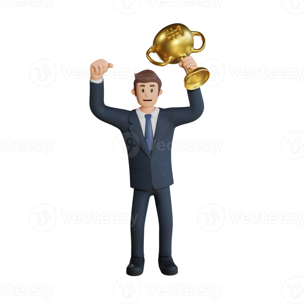Businessman holding a trophy character 3d character illustration png