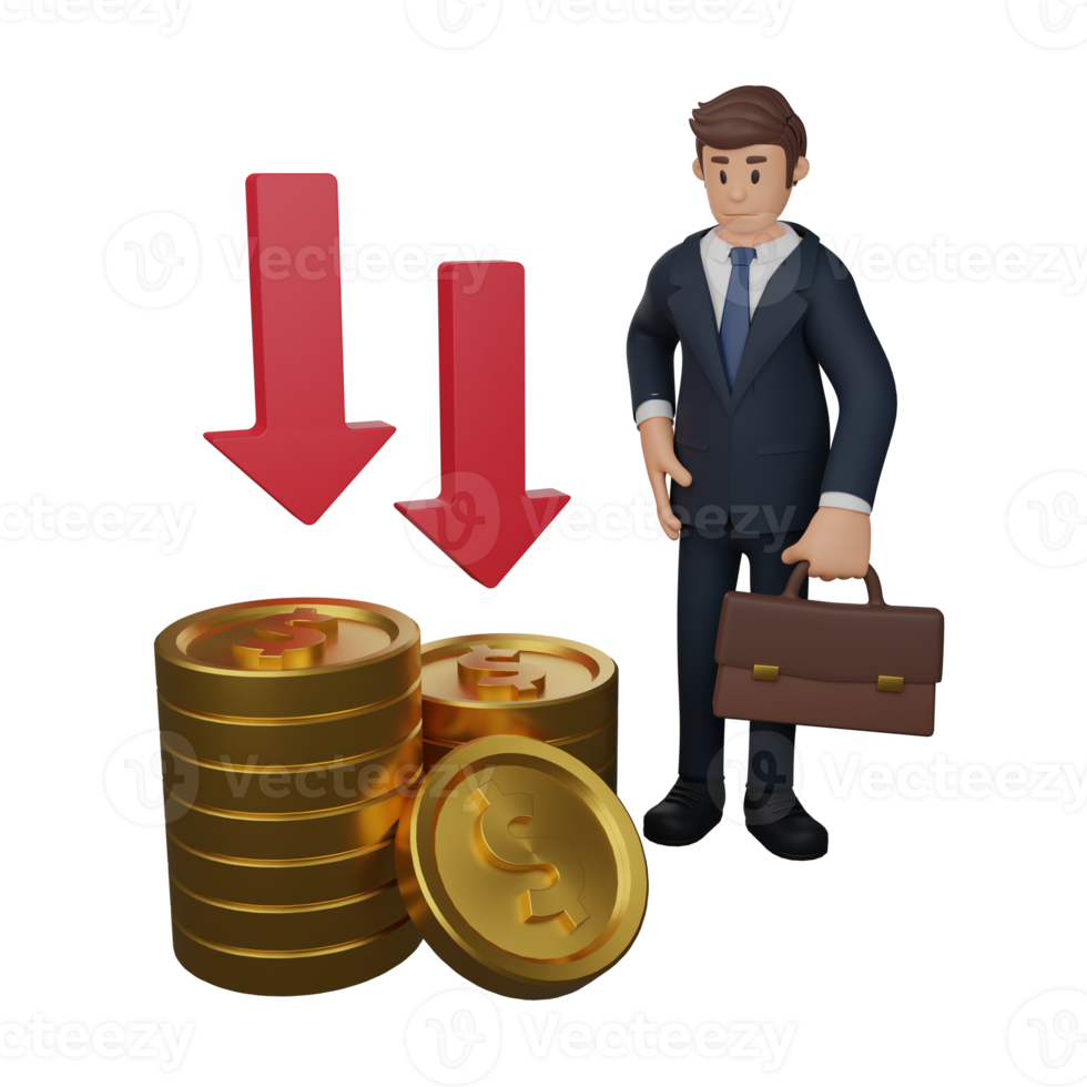 Businessman happy with currency increase character 3d character illustration png