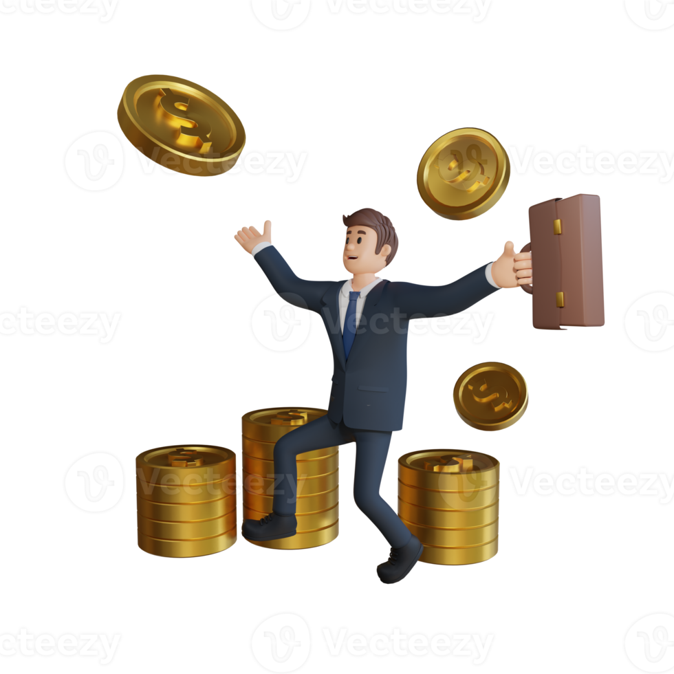 Businessman happy has a lot of money character 3d character illustration png