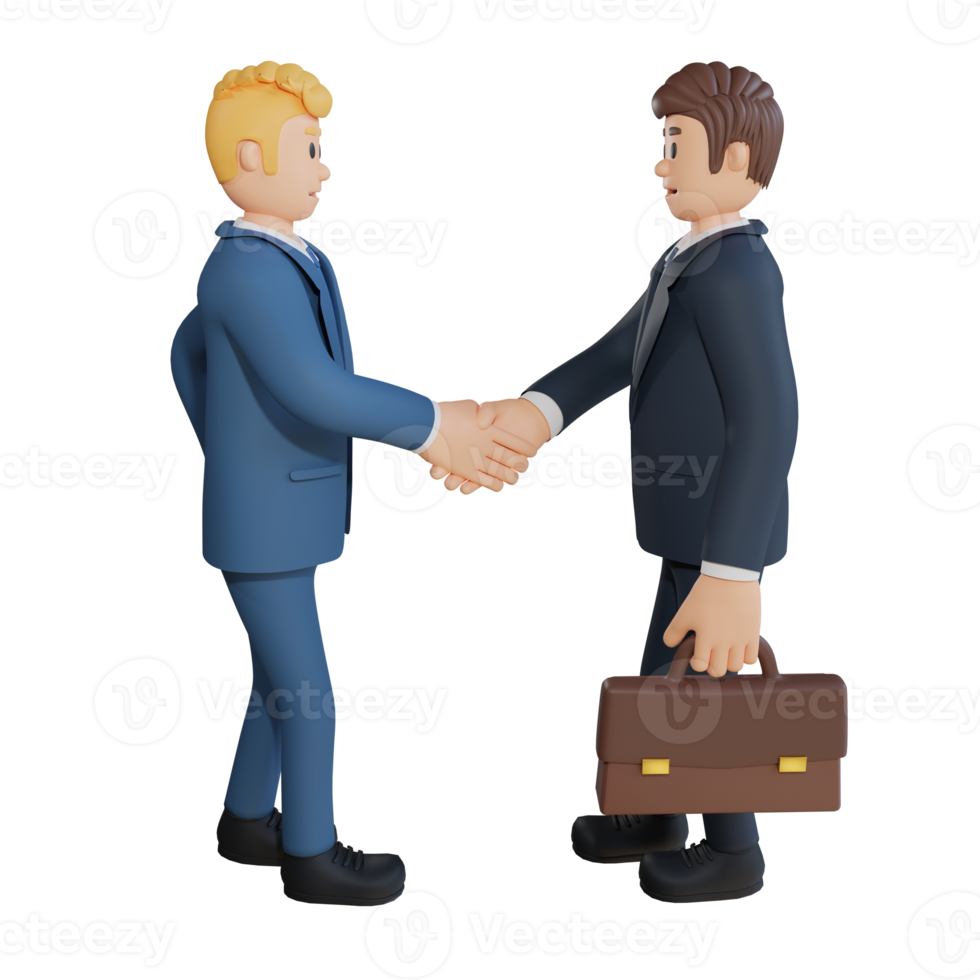 Businessman shaking hands with coworker character 3d character illustration png