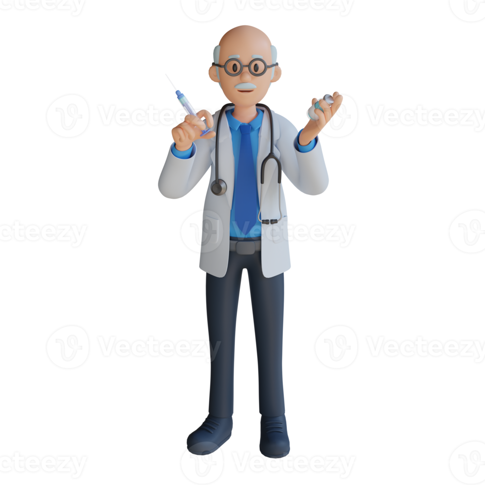 3d male senior doctor character design illustration png