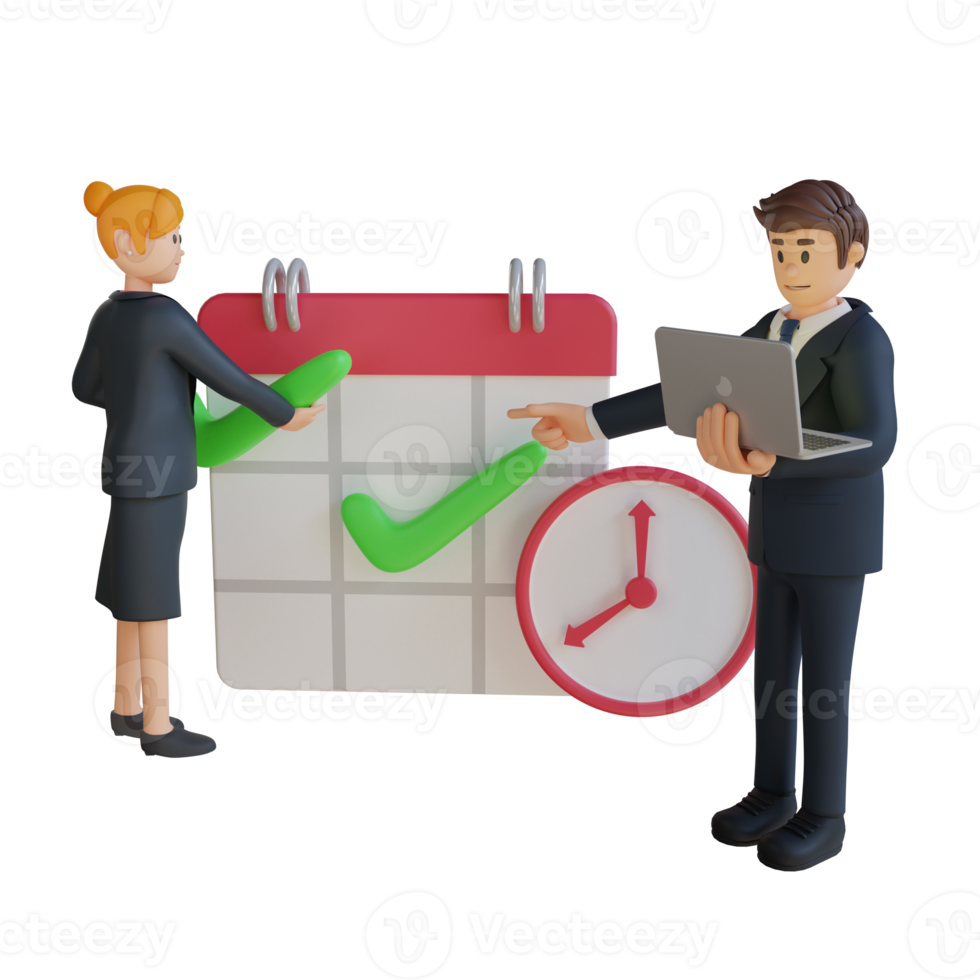 Businessman and women determine the schedule on the calendar character 3d character illustration png