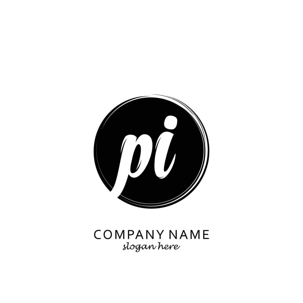 Initial PI with black circle brush logo template vector