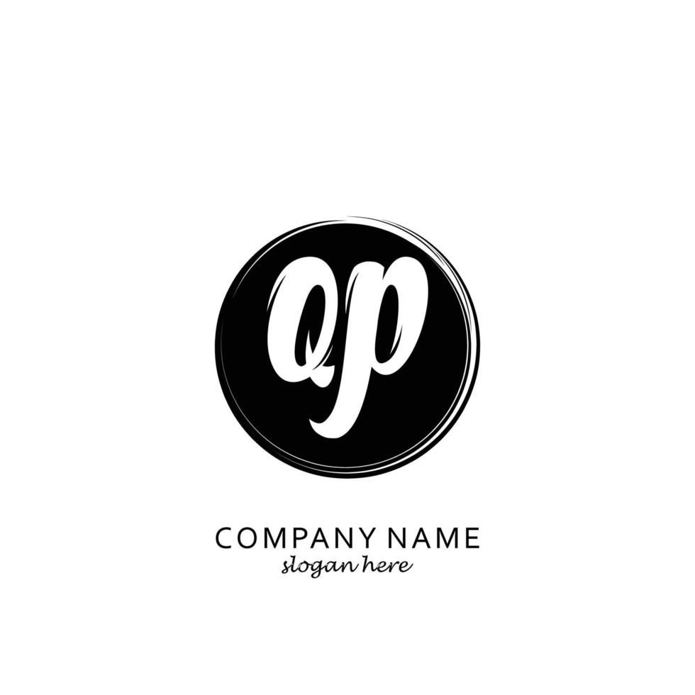 Initial QP with black circle brush logo template vector