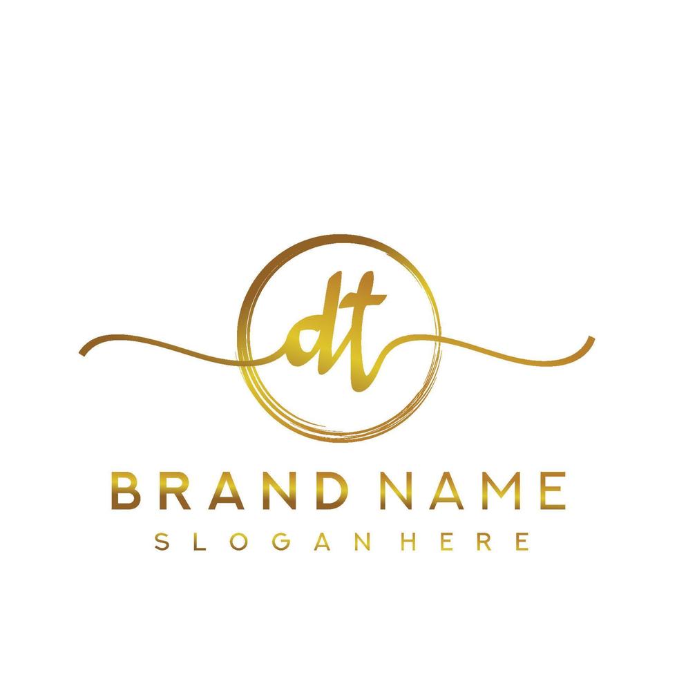 Initial DT beauty monogram and elegant logo design, handwriting logo of initial signature, wedding, fashion, floral and botanical with creative template. vector