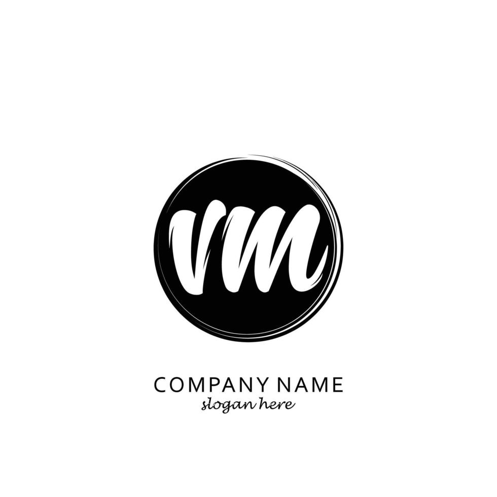 Initial VM with black circle brush logo template vector