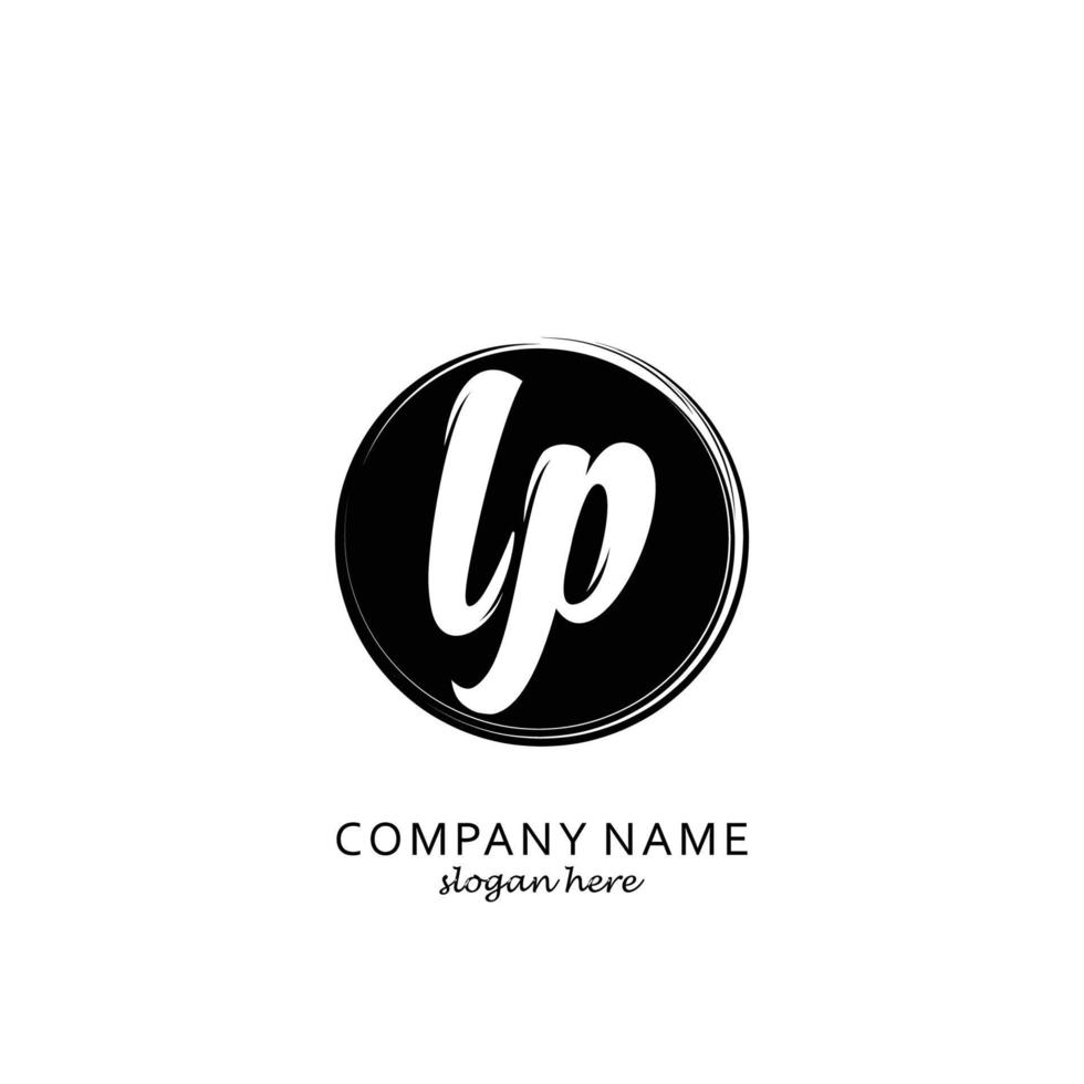 Initial LP with black circle brush logo template vector