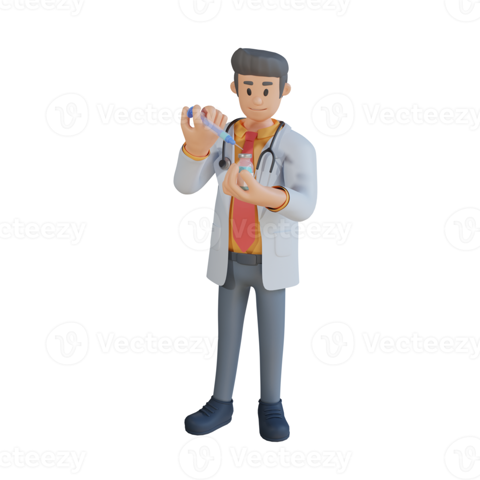 3d female doctor holding vaccine injection character illustration png