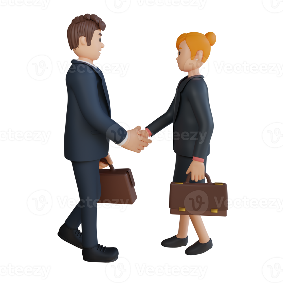 Businessman and woman shaking hands character 3d character illustration png