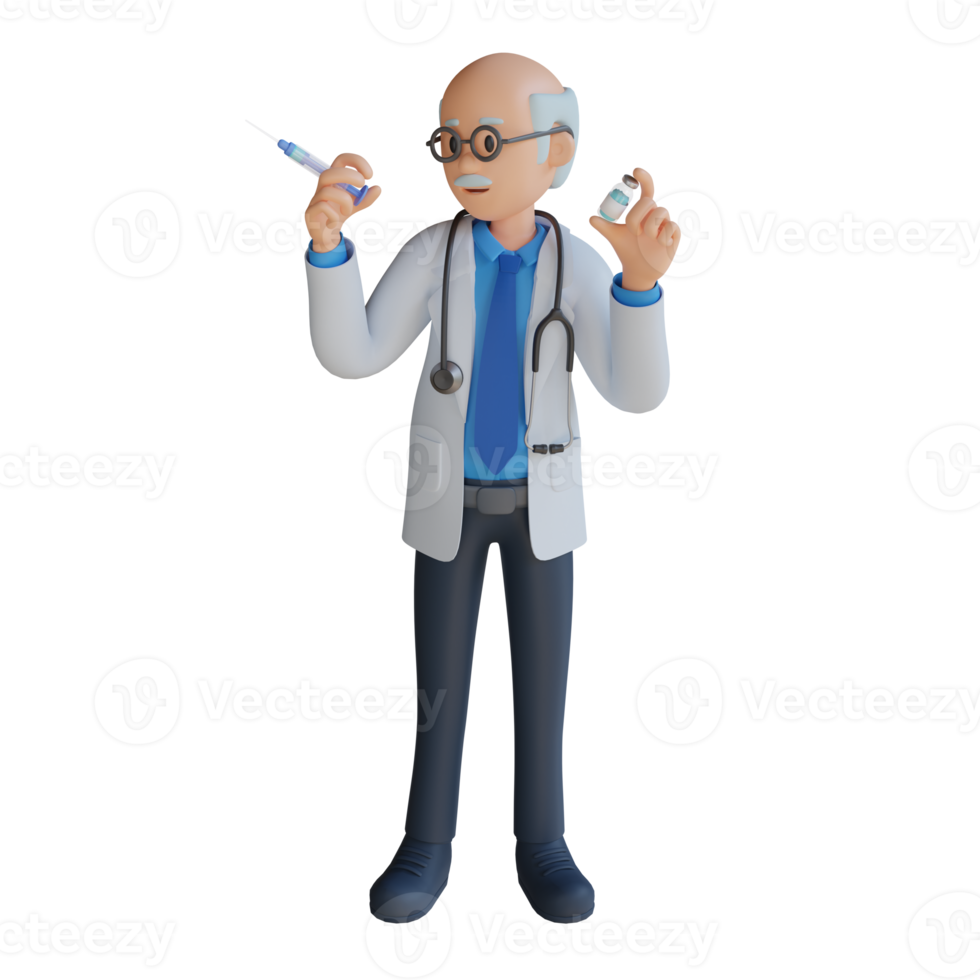 Illustration de conception de personnage de médecin senior masculin 3d png