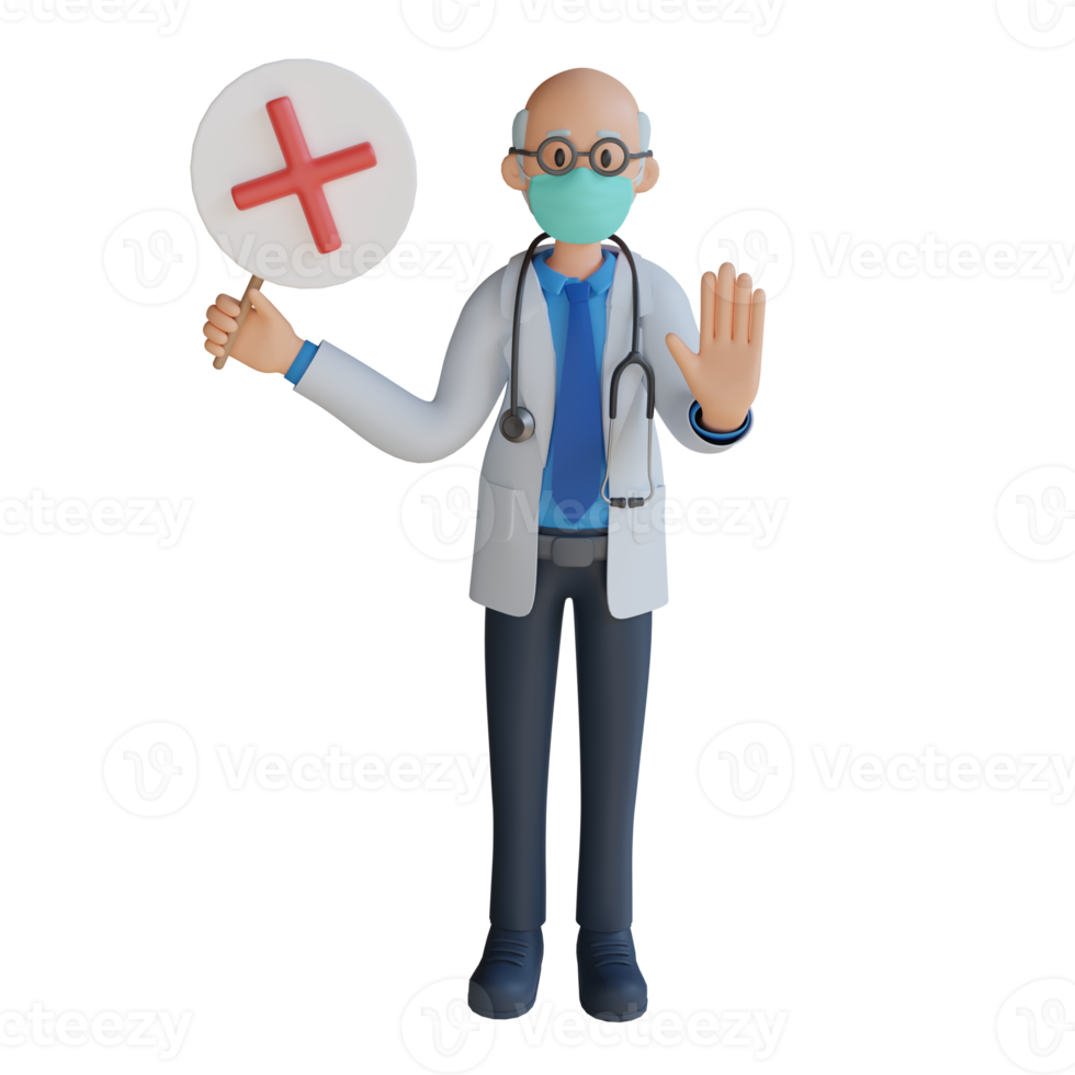 Male doctor wearing a mask presenting with the board 3d character illustration png