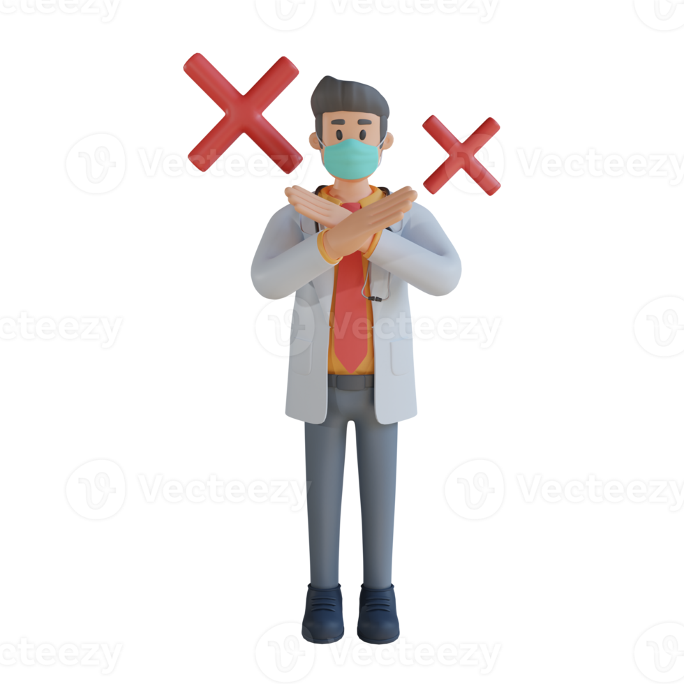 Male doctor wearing a mask presenting with the board 3d character illustration png