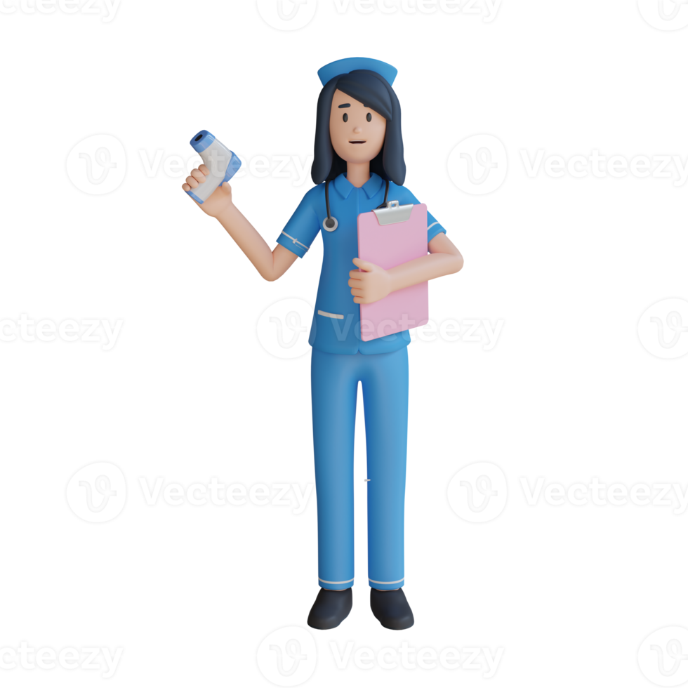 Nurse holding the thermogun 3d character illustration png