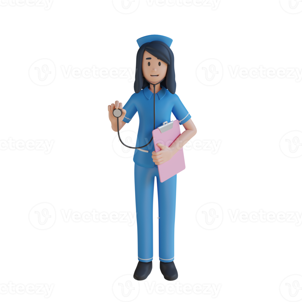 verpleegster Holding een stethoscoop 3d karakter illustratie png