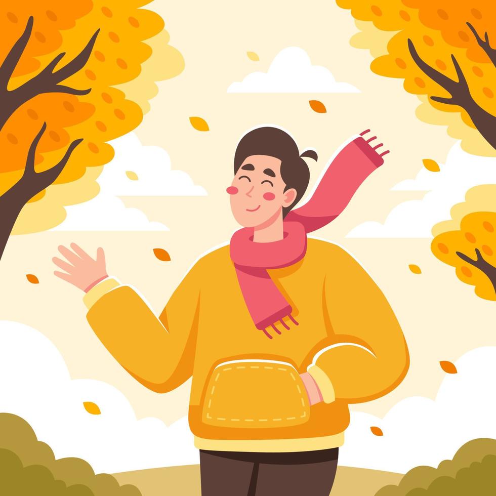 Man Walking in the Falling Leaves vector