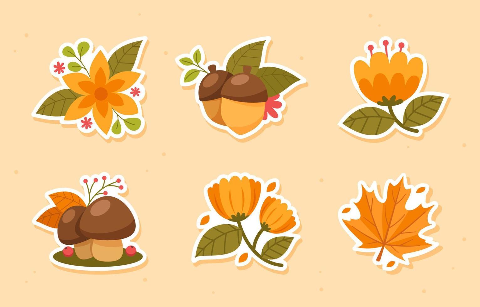 Fall Floral Sticker Set Collection vector