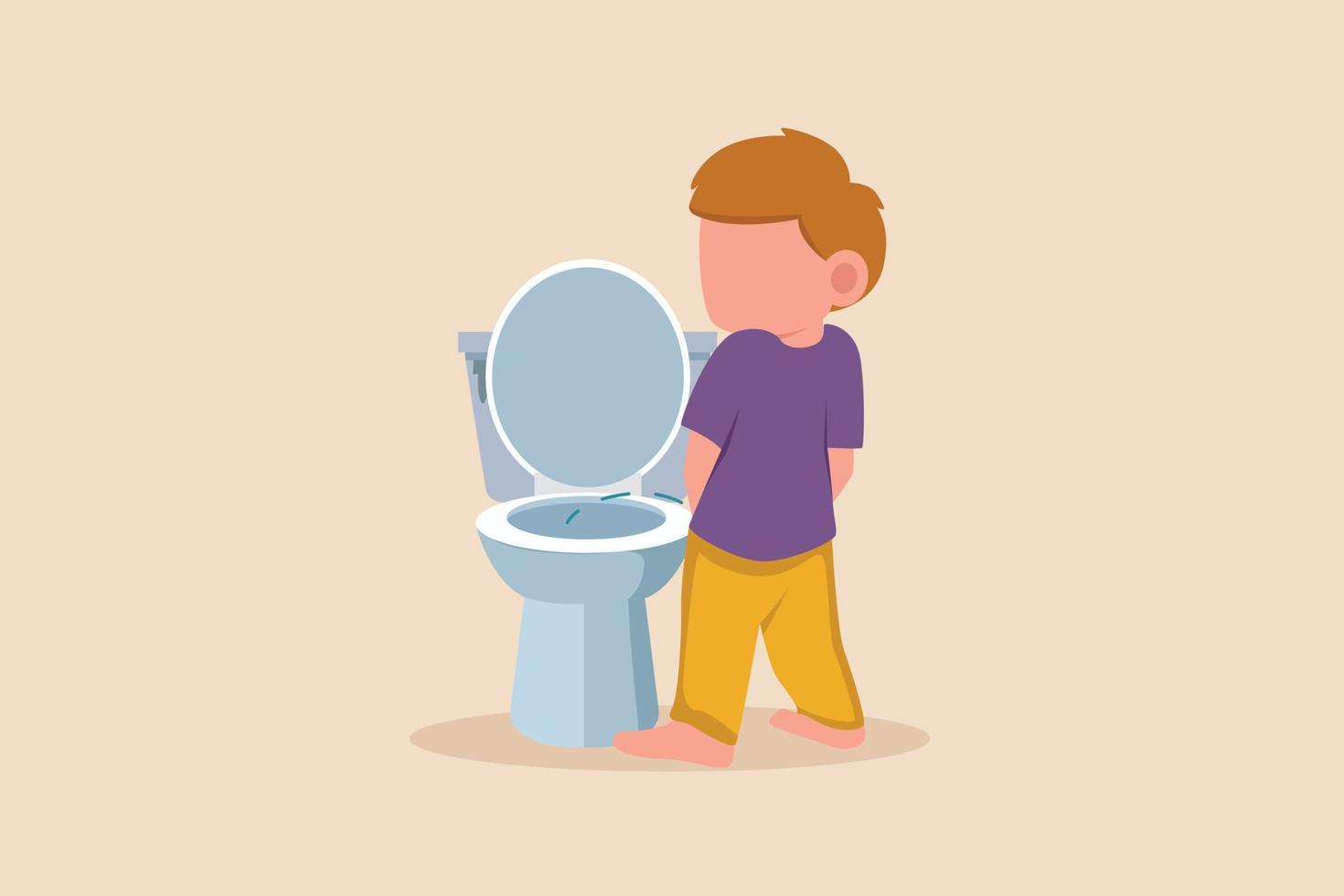 Little boy pee standing up before going to bed. Before sleep activity