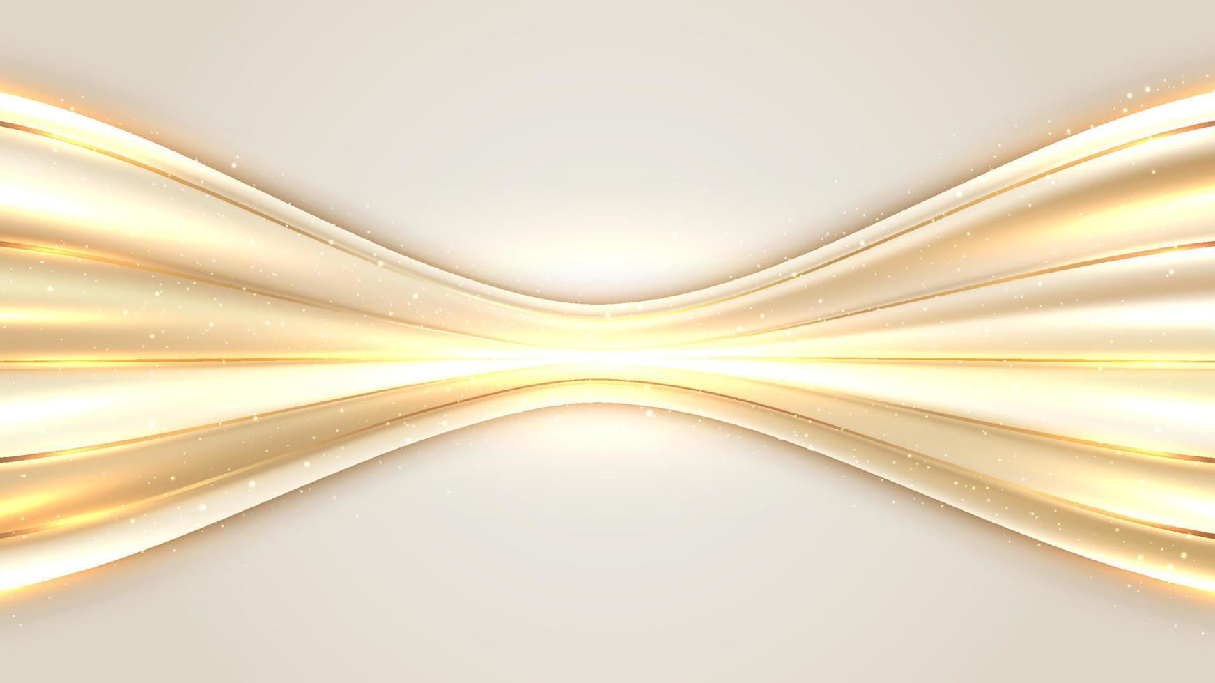 Abstract luxury 3D golden wave lines with lighting effect decoration elements on cream background vector