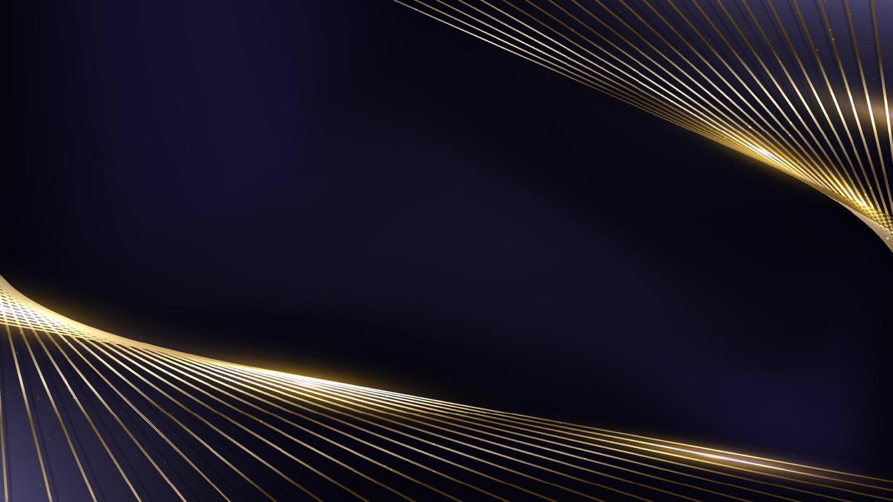 Abstract template golden lines pattern decoration with gold glitter and lighting effect on dark blue background luxury style vector