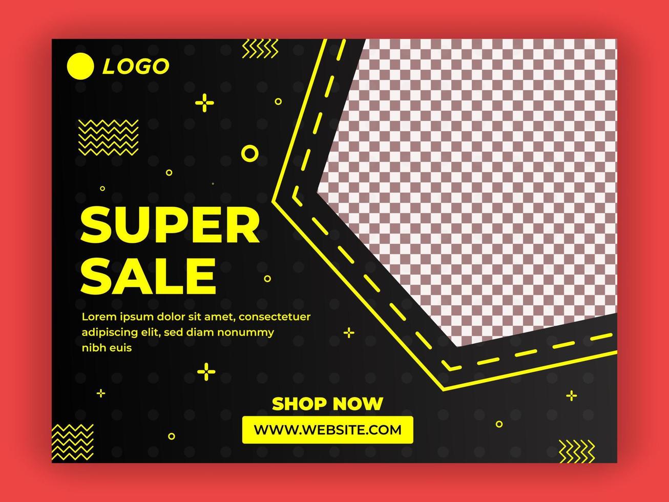 Colorful Social Media Super Sale Post Design Template Black Yellow vector