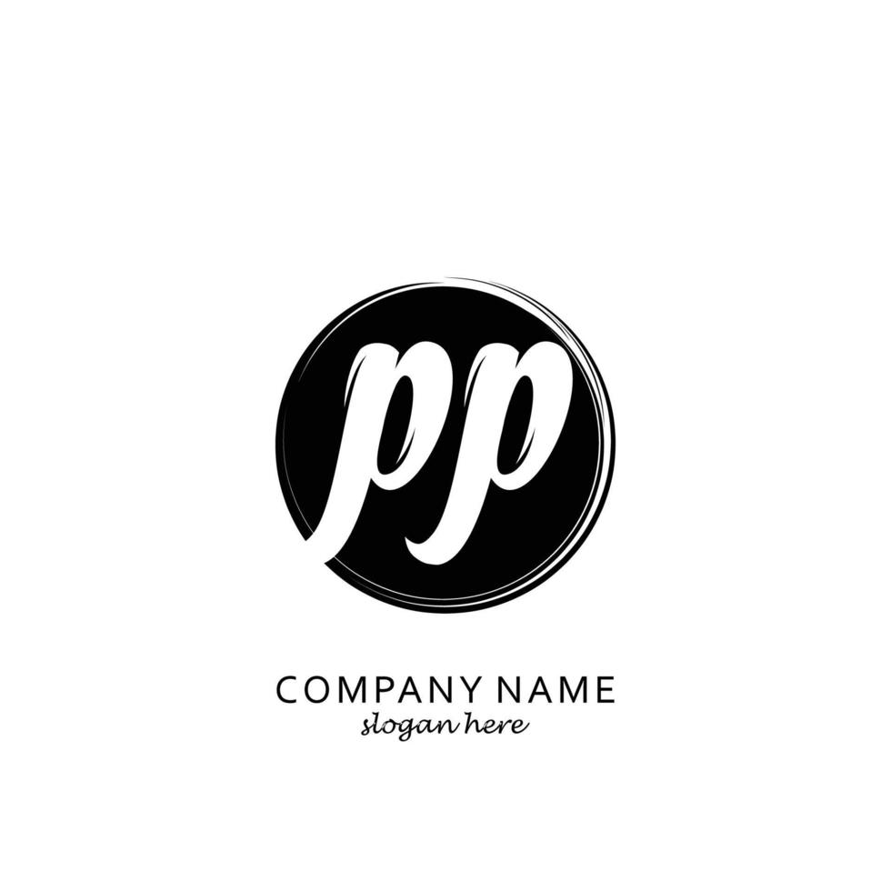 pp inicial con plantilla de logotipo de pincel de círculo negro vector
