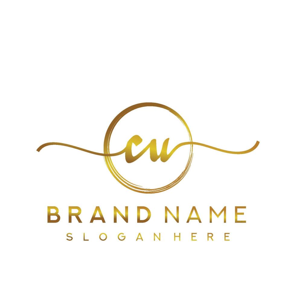 Initial CU beauty monogram and elegant logo design, handwriting logo of initial signature, wedding, fashion, floral and botanical with creative template. vector